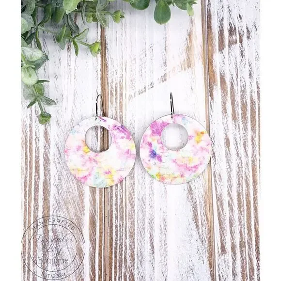 Tie-Dye Psychedelic Luna Leather Earring - Picture 3 of 3